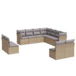 11-Piece Garden Sofa Set with Cushions Beige Poly Rattan Wicker Outdoor Patio Furniture
