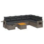9-Piece Garden Sofa Set with Cushions Grey Poly Rattan Wicker Outdoor Patio Furniture