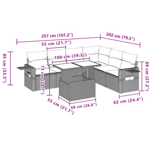 7-Piece Garden Sofa Set with Cushions Grey Poly Rattan Wicker Outdoor Patio Furniture - Image 10