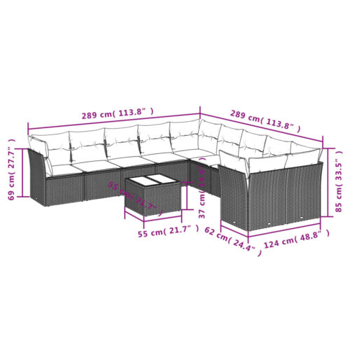 11-Piece Garden Sofa Set with Cushions Beige Poly Rattan Wicker Outdoor Patio Furniture - Image 3