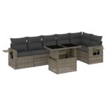 7-Piece Garden Sofa Set with Cushions Grey Poly Rattan Wicker Outdoor Patio Furniture