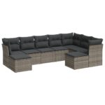 9-Piece Garden Sofa Set with Cushions Grey Poly Rattan Wicker Outdoor Patio Furniture