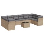11-Piece Garden Sofa Set with Cushions Beige Poly Rattan Wicker Outdoor Patio Furniture