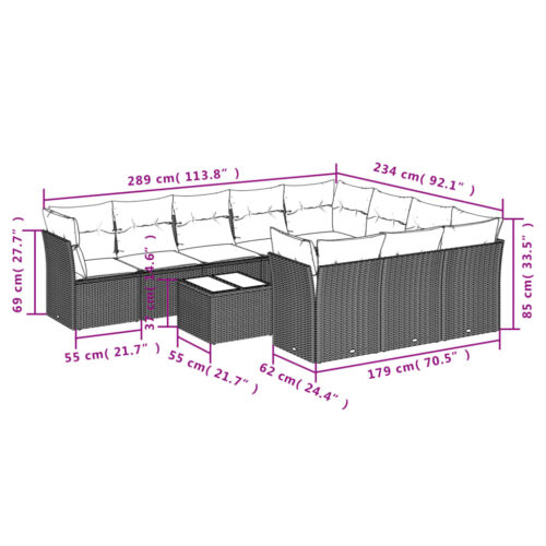 11-Piece Garden Sofa Set with Cushions Beige Poly Rattan Wicker Outdoor Patio Furniture - Image 3