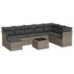 9-Piece Garden Sofa Set with Cushions Grey Poly Rattan Wicker Outdoor Patio Furniture
