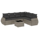 7-Piece Garden Sofa Set with Cushions Grey Poly Rattan Wicker Outdoor Patio Furniture