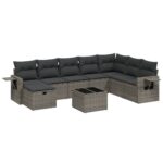 9-Piece Garden Sofa Set with Cushions Grey Poly Rattan Wicker Outdoor Patio Furniture