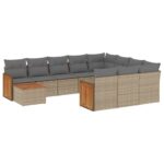 11-Piece Garden Sofa Set with Cushions Beige Poly Rattan Wicker Outdoor Patio Furniture