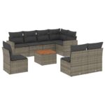 9-Piece Garden Sofa Set with Cushions Grey Poly Rattan Wicker Outdoor Patio Furniture