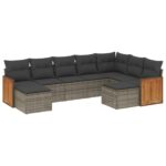 9-Piece Garden Sofa Set with Cushions Grey Poly Rattan Wicker Outdoor Patio Furniture