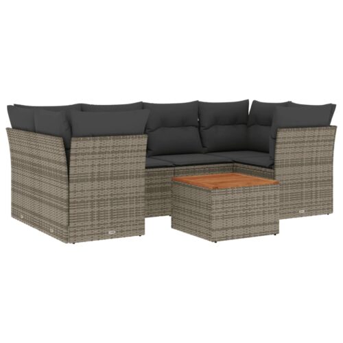 7-Piece Garden Sofa Set with Cushions Grey Poly Rattan Wicker Outdoor Patio Furniture