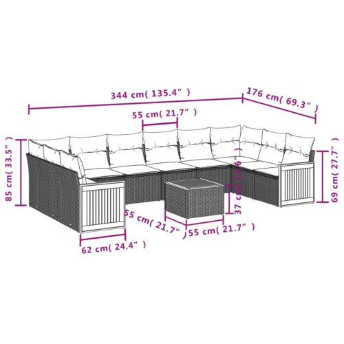 11-Piece Garden Sofa Set with Cushions Beige Poly Rattan Wicker Outdoor Patio Furniture - Image 8