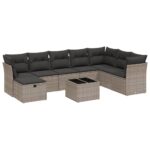 9-Piece Garden Sofa Set with Cushions Grey Poly Rattan Wicker Outdoor Patio Furniture