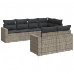 7-Piece Garden Sofa Set with Cushions Grey Poly Rattan Wicker Outdoor Patio Furniture