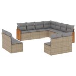 11-Piece Garden Sofa Set with Cushions Beige Poly Rattan Wicker Outdoor Patio Furniture