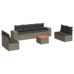 9-Piece Garden Sofa Set with Cushions Grey Poly Rattan Wicker Outdoor Patio Furniture