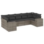 7-Piece Garden Sofa Set with Cushions Grey Poly Rattan Wicker Outdoor Patio Furniture