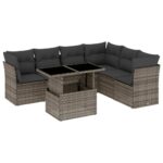 7-Piece Garden Sofa Set with Cushions Grey Poly Rattan Wicker Outdoor Patio Furniture
