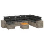 9-Piece Garden Sofa Set with Cushions Grey Poly Rattan Wicker Outdoor Patio Furniture