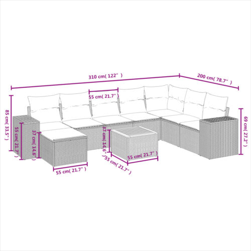 9-Piece Garden Sofa Set with Cushions Grey Poly Rattan Wicker Outdoor Patio Furniture - Image 9