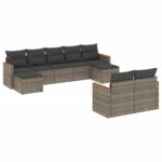 9-Piece Garden Sofa Set with Cushions Grey Poly Rattan Wicker Outdoor Patio Furniture