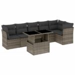 7-Piece Garden Sofa Set with Cushions Grey Poly Rattan Wicker Outdoor Patio Furniture