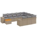 11-Piece Garden Sofa Set with Cushions Beige Poly Rattan Wicker Outdoor Patio Furniture