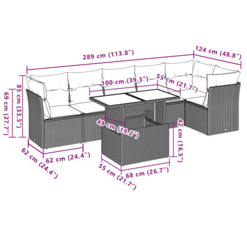 7-Piece Garden Sofa Set with Cushions Grey Poly Rattan Wicker Outdoor Patio Furniture - Image 9
