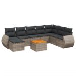 9-Piece Garden Sofa Set with Cushions Grey Poly Rattan Wicker Outdoor Patio Furniture