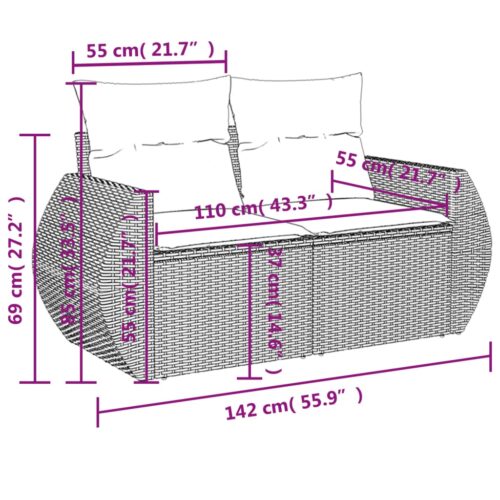 11-Piece Garden Sofa Set with Cushions Beige Poly Rattan Wicker Outdoor Patio Furniture - Image 10