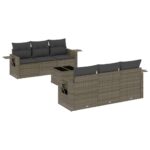 7-Piece Garden Sofa Set with Cushions Grey Poly Rattan Wicker Outdoor Patio Furniture
