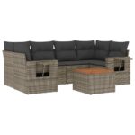 7-Piece Garden Sofa Set with Cushions Grey Poly Rattan Wicker Outdoor Patio Furniture
