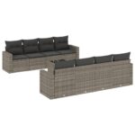 9-Piece Garden Sofa Set with Cushions Grey Poly Rattan Wicker Outdoor Patio Furniture