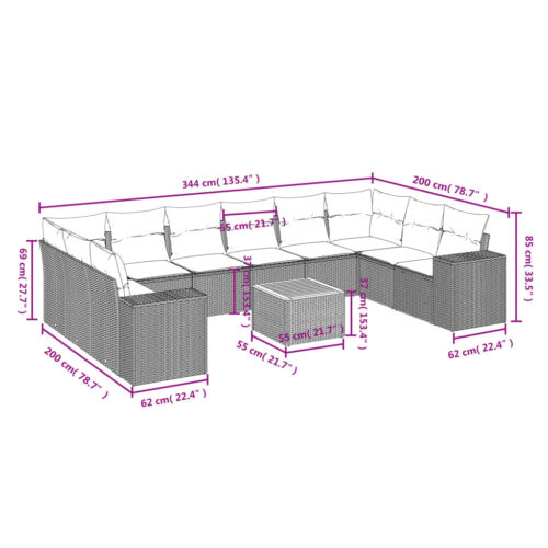 11-Piece Garden Sofa Set with Cushions Beige Poly Rattan Wicker Outdoor Patio Furniture - Image 8
