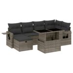 7-Piece Garden Sofa Set with Cushions Grey Poly Rattan Wicker Outdoor Patio Furniture