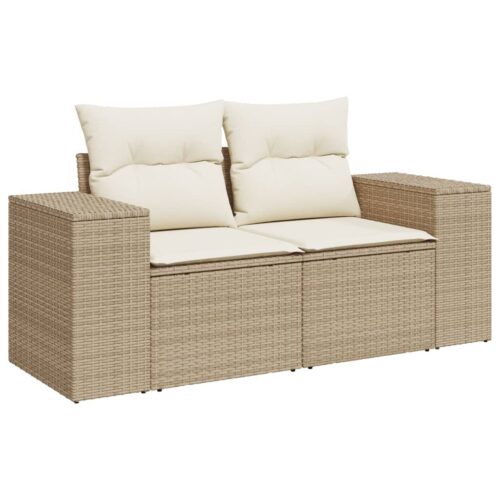 11-Piece Garden Sofa Set with Cushions Beige Poly Rattan Wicker Outdoor Patio Furniture - Image 3
