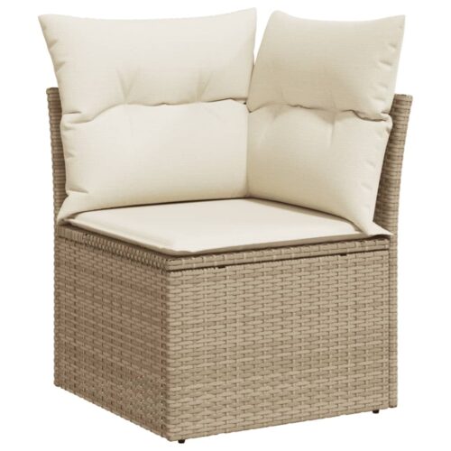11-Piece Garden Sofa Set with Cushions Beige Poly Rattan Wicker Outdoor Patio Furniture - Image 4