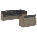 7-Piece Garden Sofa Set with Cushions Grey Poly Rattan Wicker Outdoor Patio Furniture