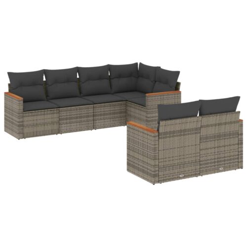 7-Piece Garden Sofa Set with Cushions Grey Poly Rattan Wicker Outdoor Patio Furniture