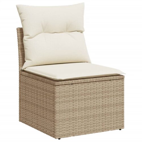 11-Piece Garden Sofa Set with Cushions Beige Poly Rattan Wicker Outdoor Patio Furniture - Image 5