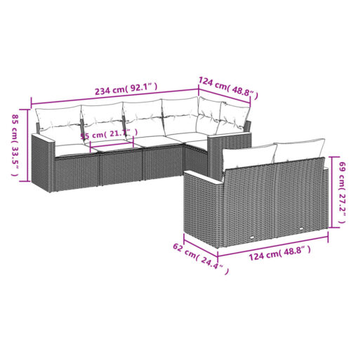 7-Piece Garden Sofa Set with Cushions Grey Poly Rattan Wicker Outdoor Patio Furniture - Image 7