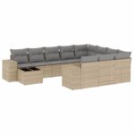 11-Piece Garden Sofa Set with Cushions Beige Poly Rattan Wicker Outdoor Patio Furniture