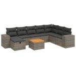 9-Piece Garden Sofa Set with Cushions Grey Poly Rattan Wicker Outdoor Patio Furniture