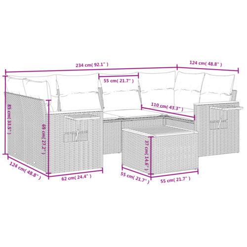 7-Piece Garden Sofa Set with Cushions Grey Poly Rattan Wicker Outdoor Patio Furniture - Image 3