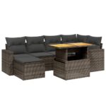 7-Piece Garden Sofa Set with Cushions Grey Poly Rattan Wicker Outdoor Patio Furniture