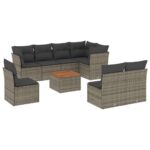 9-Piece Garden Sofa Set with Cushions Grey Poly Rattan Wicker Outdoor Patio Furniture