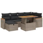 7-Piece Garden Sofa Set with Cushions Grey Poly Rattan Wicker Outdoor Patio Furniture