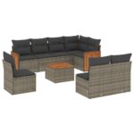 9-Piece Garden Sofa Set with Cushions Grey Poly Rattan Wicker Outdoor Patio Furniture
