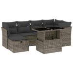 7-Piece Garden Sofa Set with Cushions Grey Poly Rattan Wicker Outdoor Patio Furniture