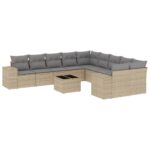 11-Piece Garden Sofa Set with Cushions Beige Poly Rattan Wicker Outdoor Patio Furniture